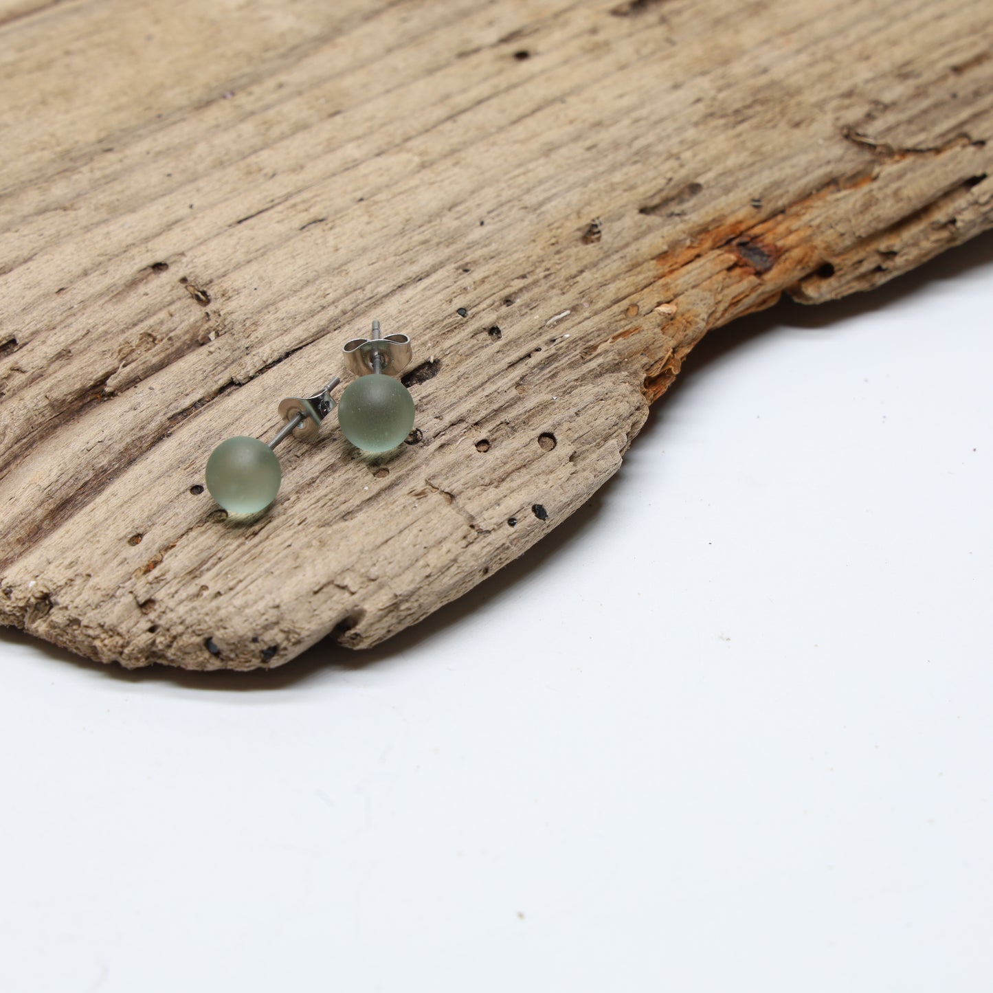 Frosted Transparent Grey Glass Stud Earrings