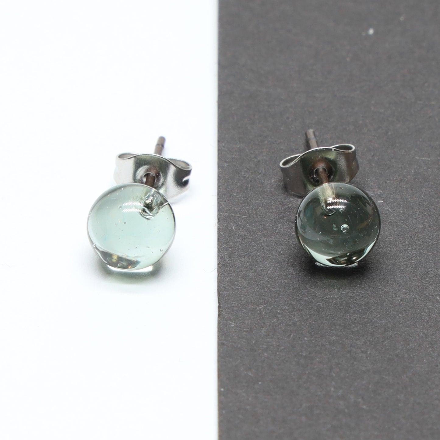 Shiny Transparent Grey Glass Stud Earrings