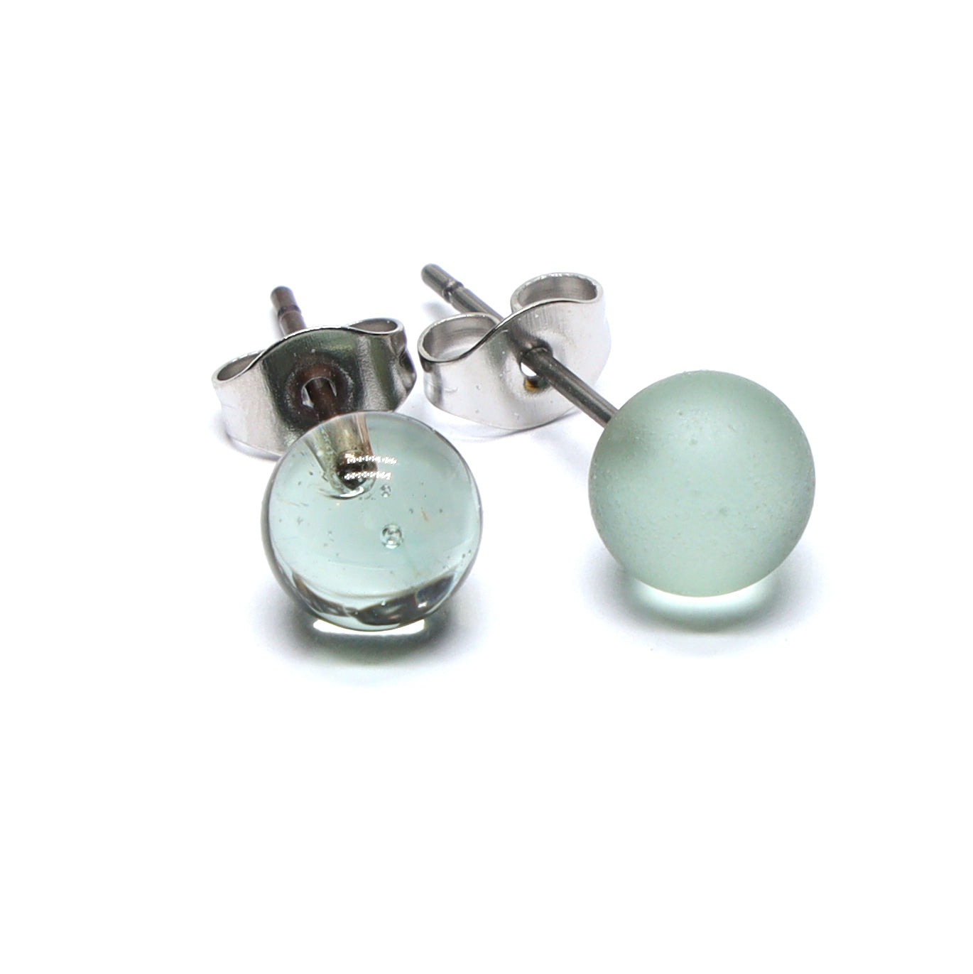 Shiny Transparent Grey Glass Stud Earrings