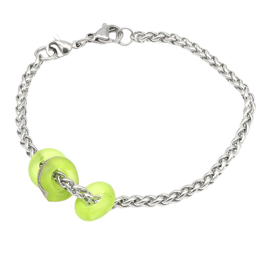 Bracelet with 3 Frosted Lime Transparent Glass Beads