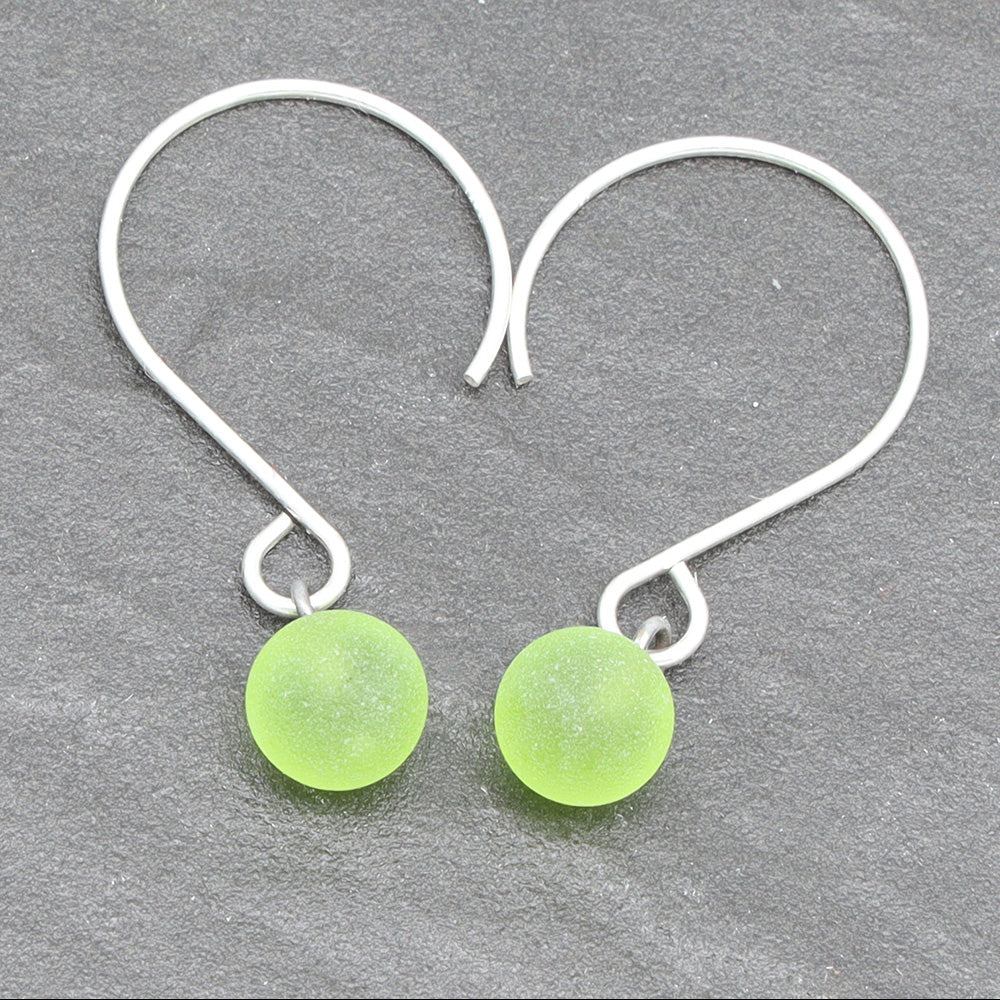 Frosted Lime Tiny Ball Silver Hoop Earrings