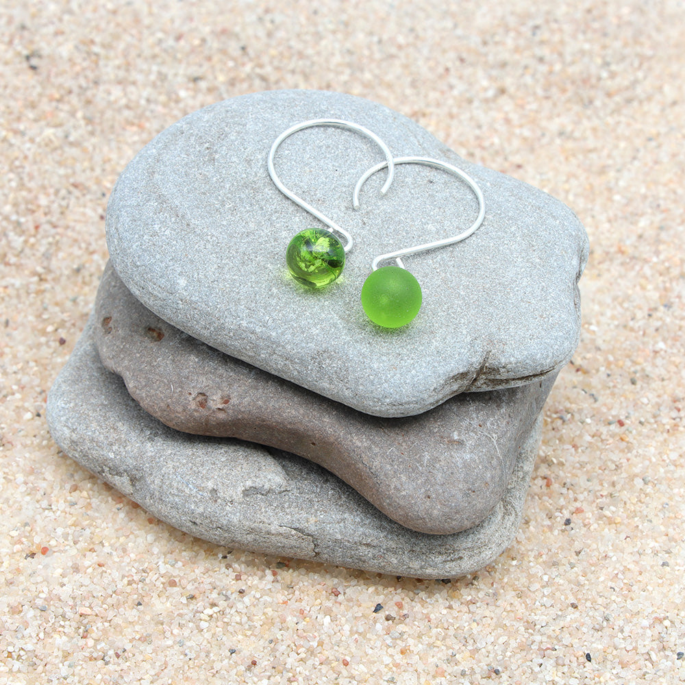 Shiny Lime Tiny Ball Silver Hoop Earrings