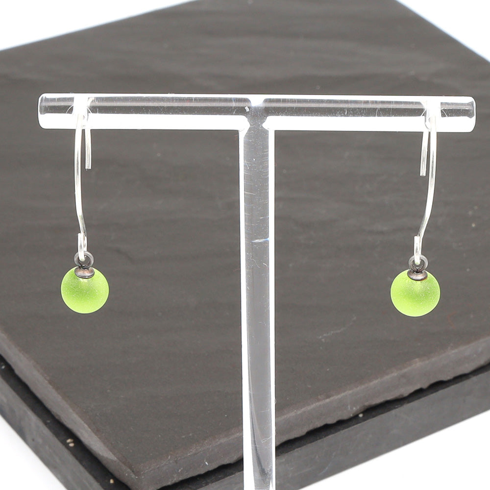 Frosted Lime Tiny Ball Silver Hoop Earrings