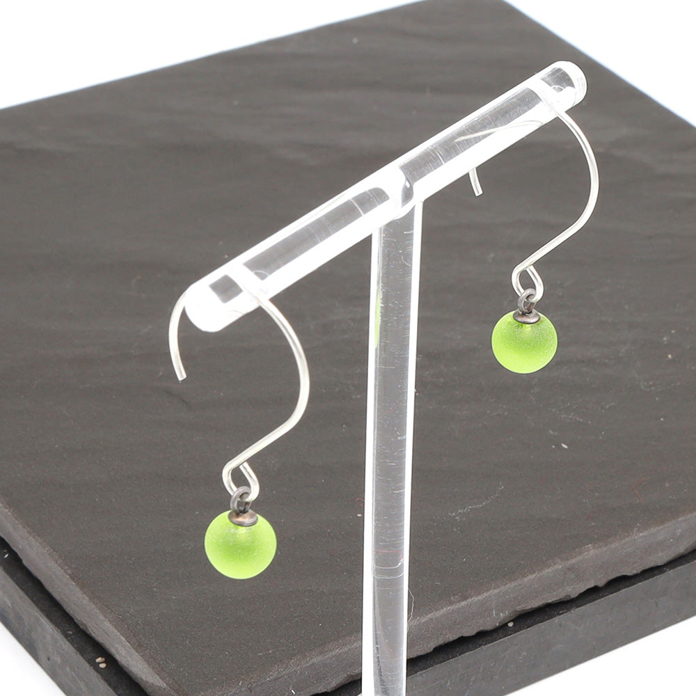 Frosted Lime Tiny Ball Silver Hoop Earrings