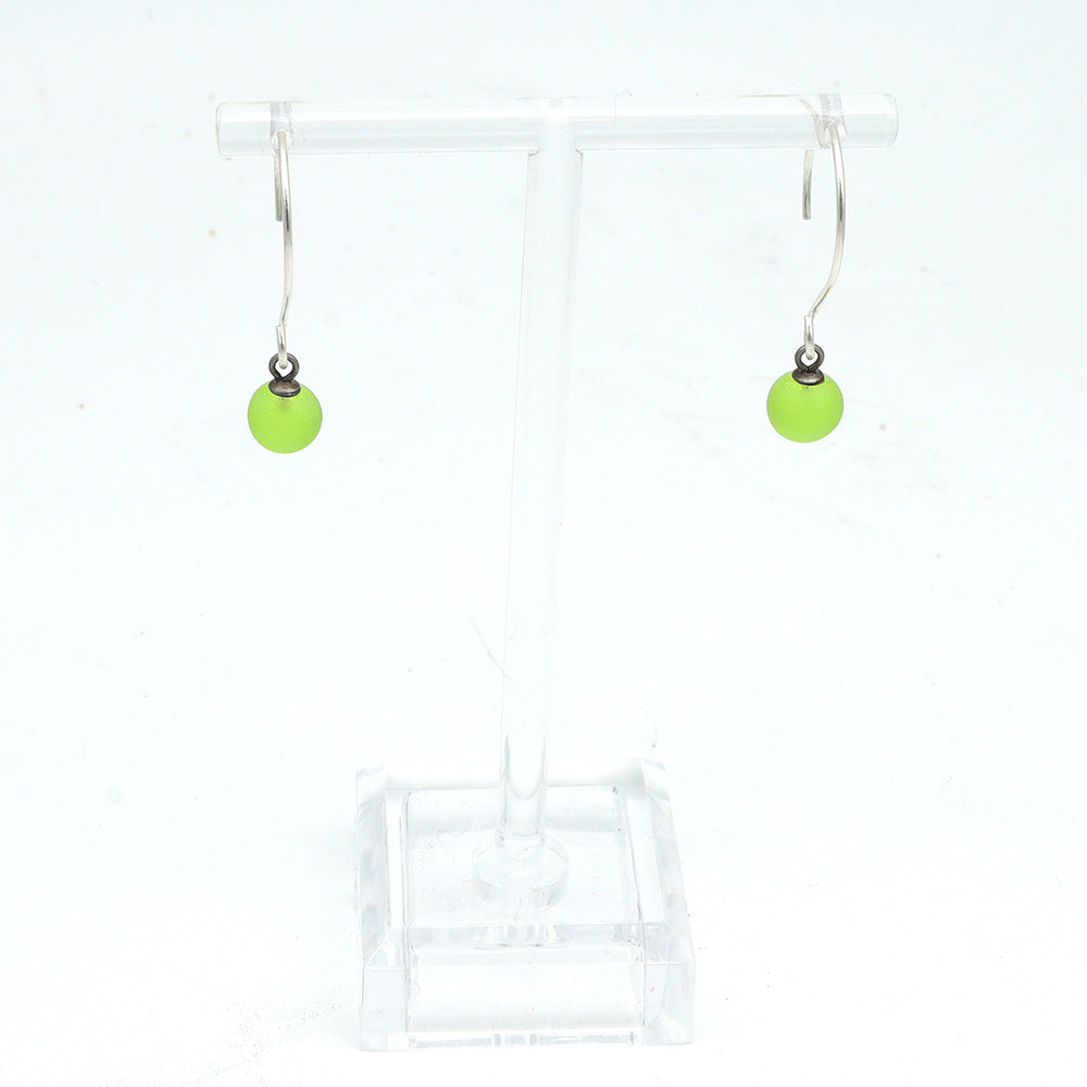 Frosted Lime Tiny Ball Silver Hoop Earrings