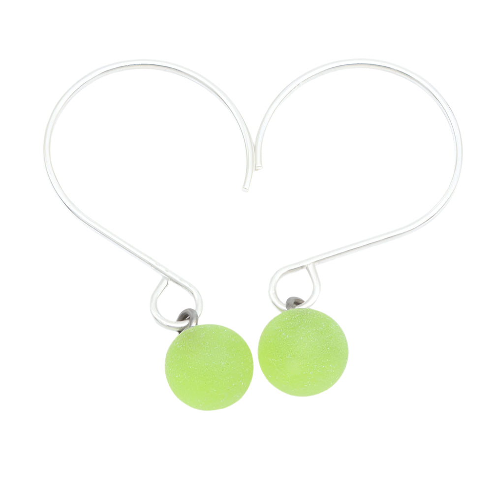 Frosted Lime Tiny Ball Silver Hoop Earrings