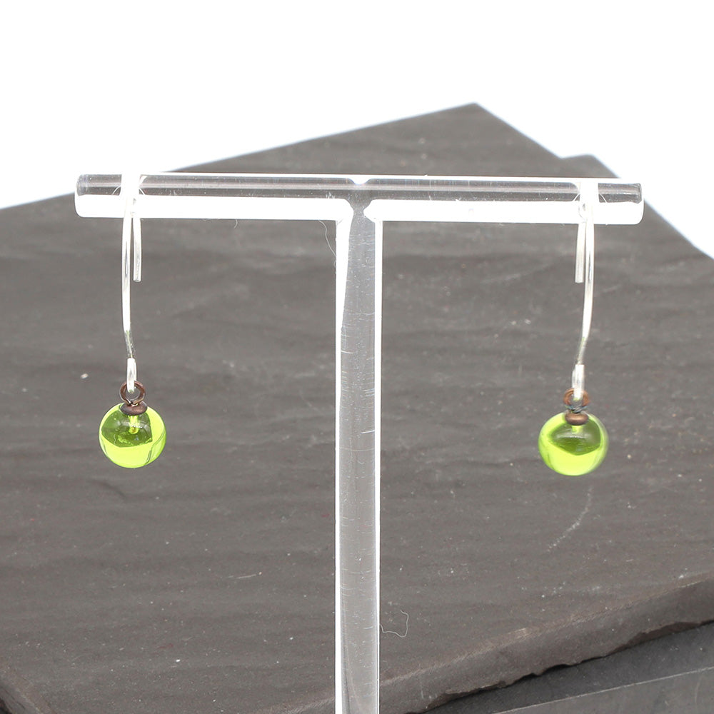 Shiny Lime Tiny Ball Silver Hoop Earrings