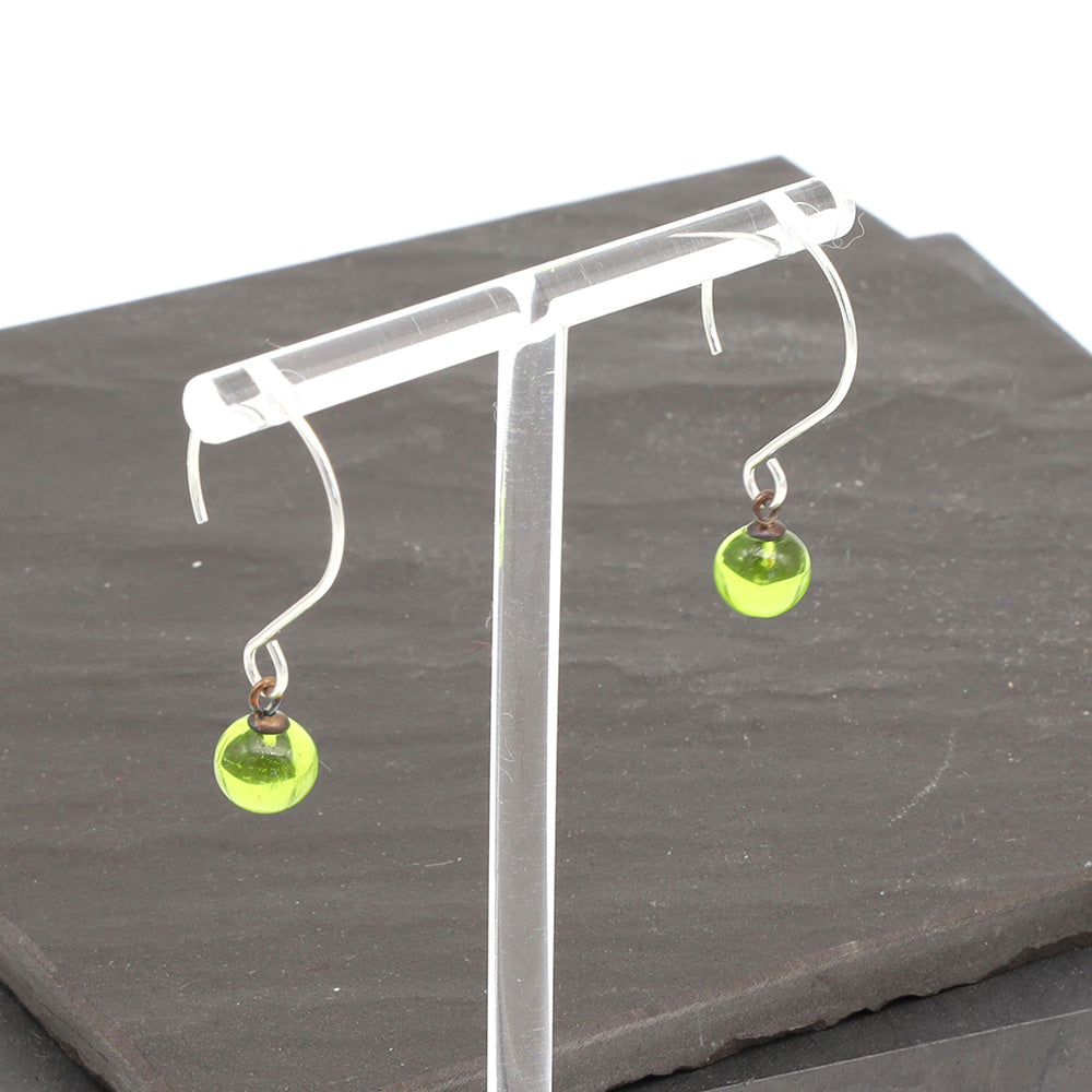 Shiny Lime Tiny Ball Silver Hoop Earrings