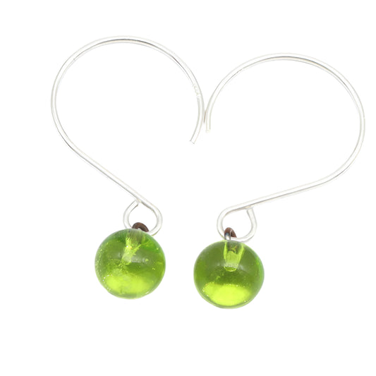 Shiny Lime Tiny Ball Silver Hoop Earrings