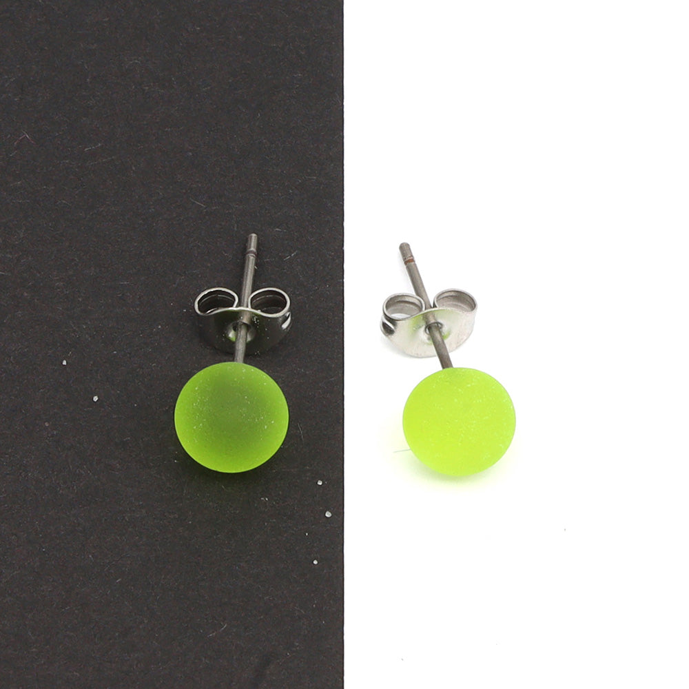 Frosted Transparent Lime Green Glass Stud Earrings