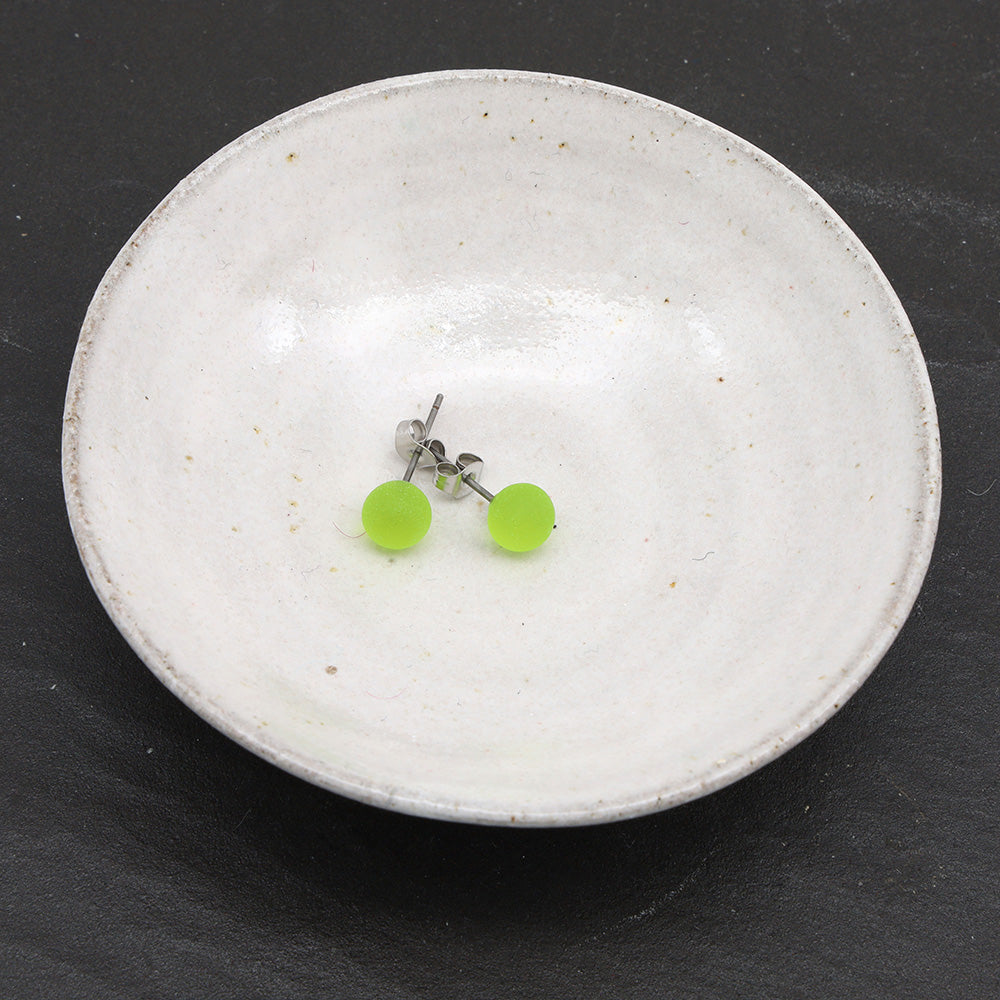 Frosted Transparent Lime Green Glass Stud Earrings