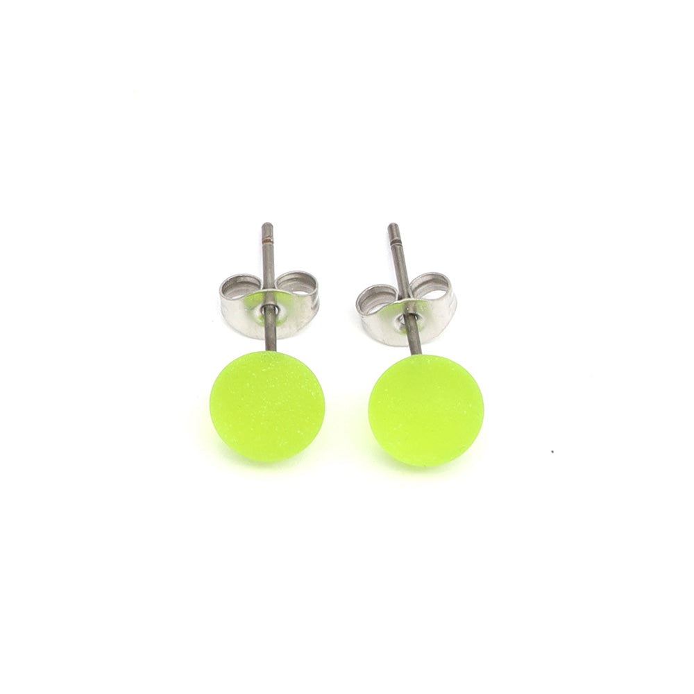 Frosted Transparent Lime Green Glass Stud Earrings