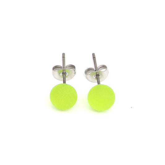 Frosted Transparent Lime Green Glass Stud Earrings