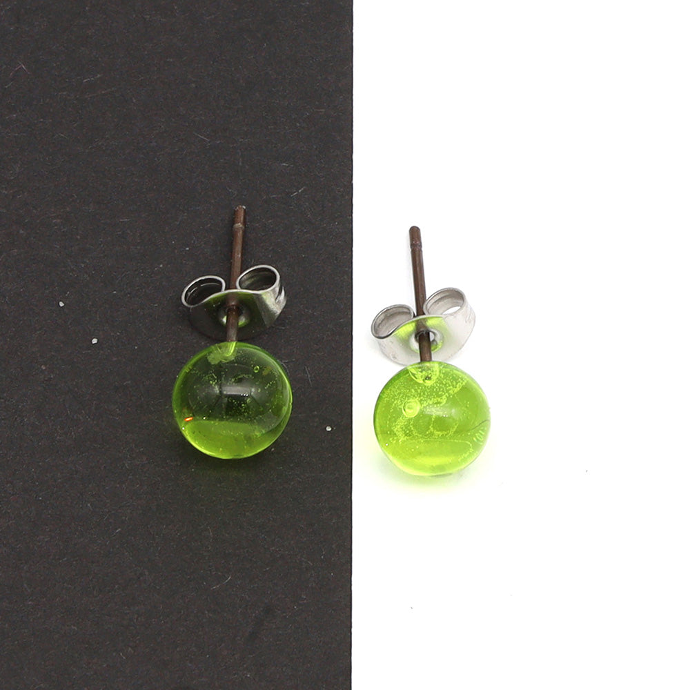 Shiny Transparent Lime Green Glass Stud Earrings