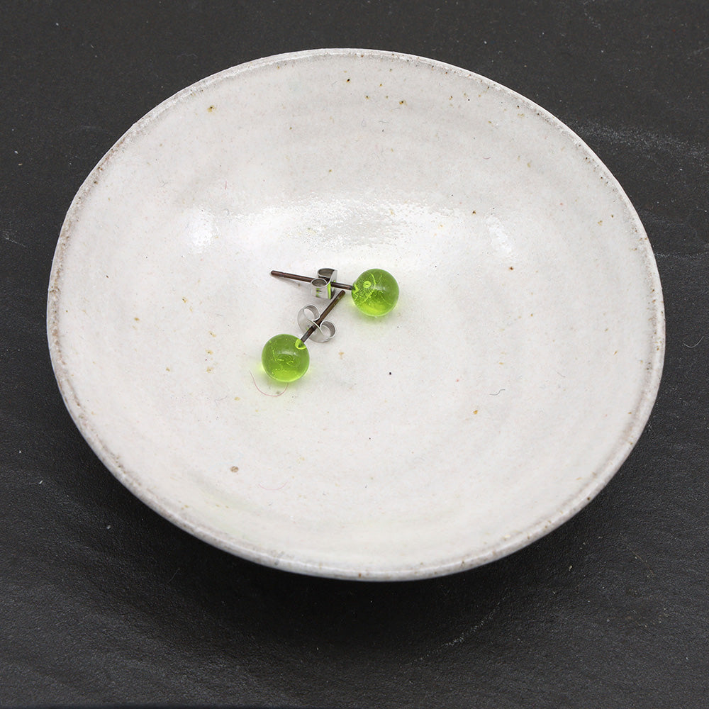 Shiny Transparent Lime Green Glass Stud Earrings
