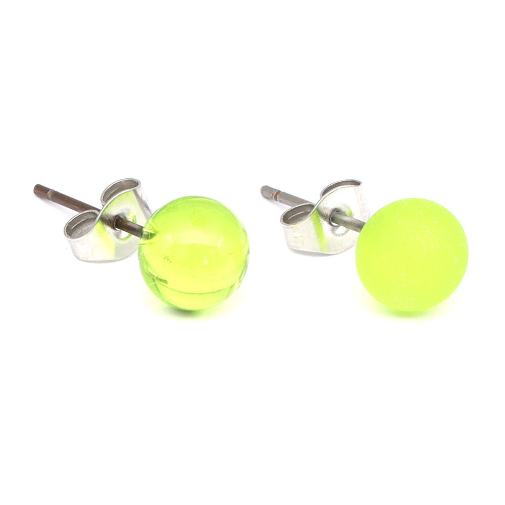 Frosted Transparent Lime Green Glass Stud Earrings