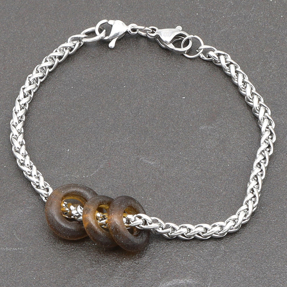 Bracelet with 3 Frosted Marmite Jar Glass Beads