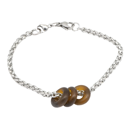Bracelet with 3 Frosted Marmite Jar Glass Beads