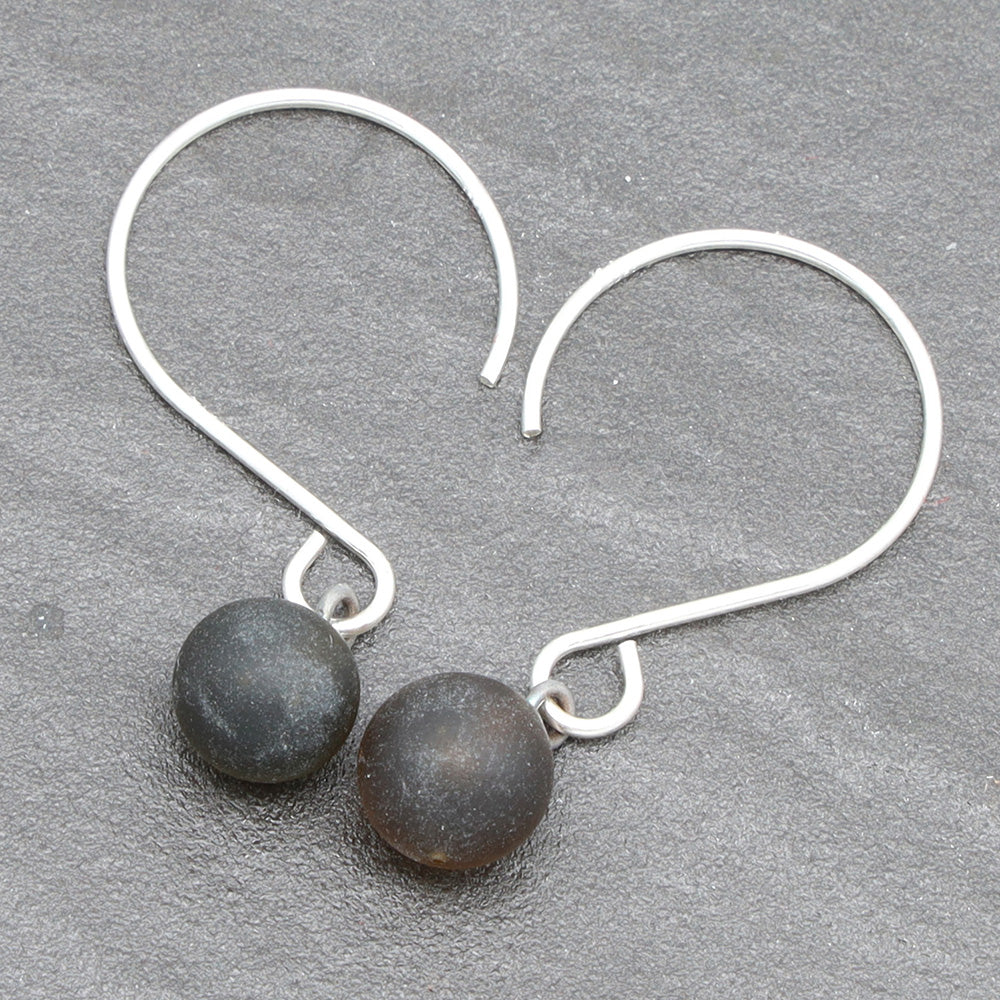 Frosted Marmite Jar Tiny Ball Silver Hoop Earrings