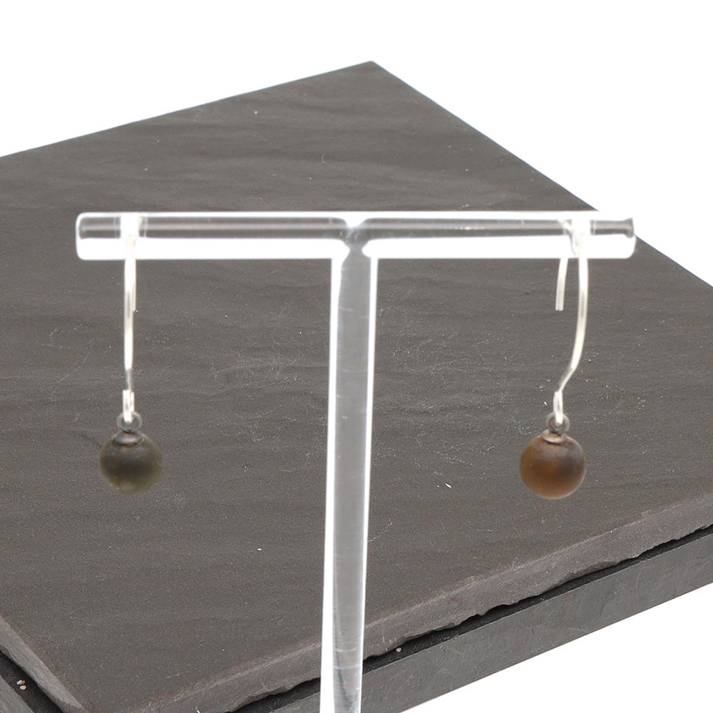 Frosted Marmite Jar Tiny Ball Silver Hoop Earrings