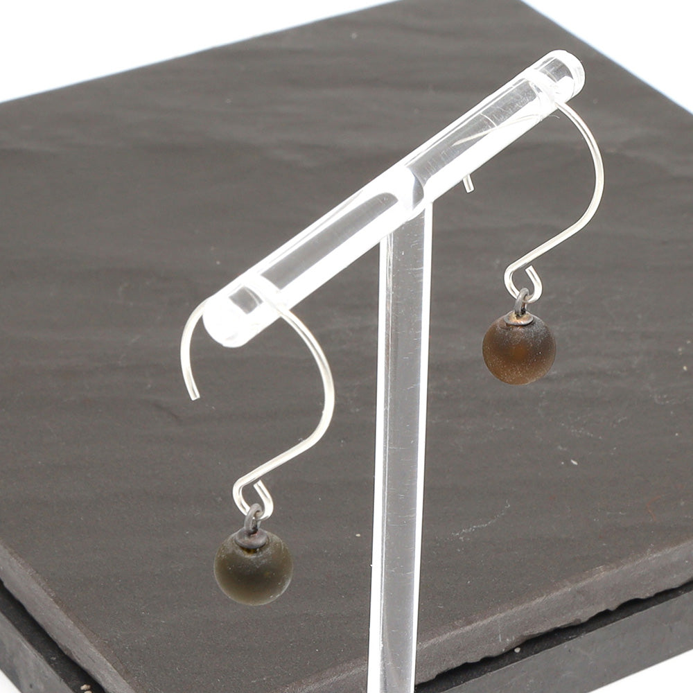 Frosted Marmite Jar Tiny Ball Silver Hoop Earrings