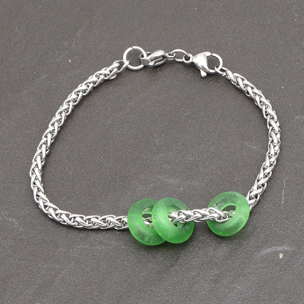 Bracelet with 3 Frosted Martini Bottle Glass Beads