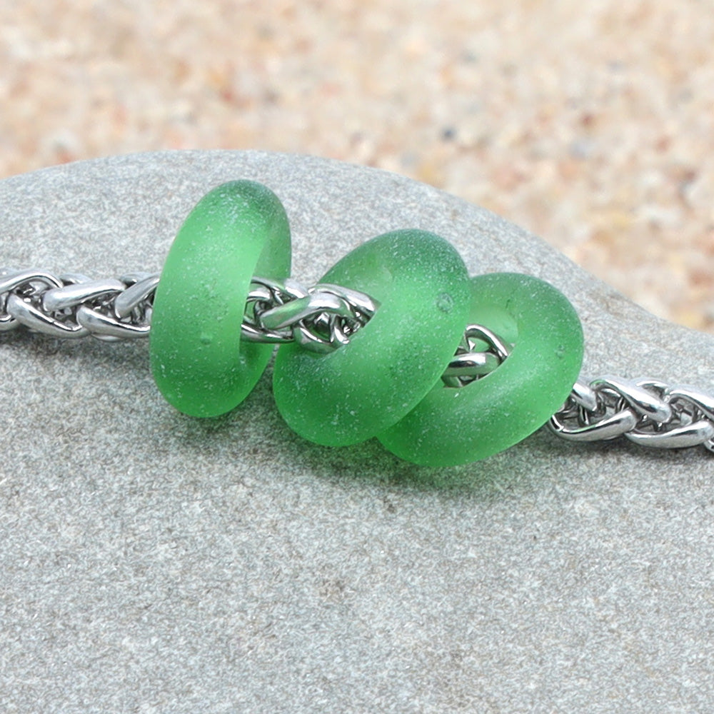 Bracelet with 3 Frosted Martini Bottle Glass Beads