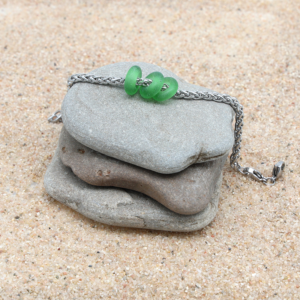 Bracelet with 3 Frosted Martini Bottle Glass Beads
