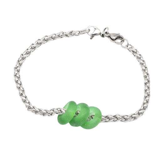 Bracelet with 3 Frosted Martini Bottle Glass Beads