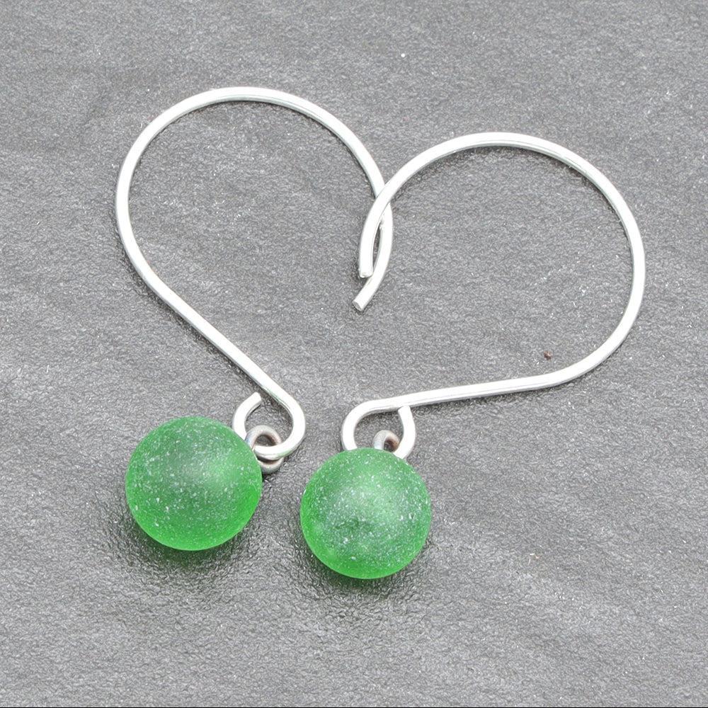 Frosted Martini Bottle Tiny Ball Silver Hoop Earrings