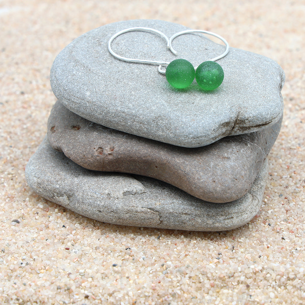 Frosted Martini Bottle Tiny Ball Silver Hoop Earrings