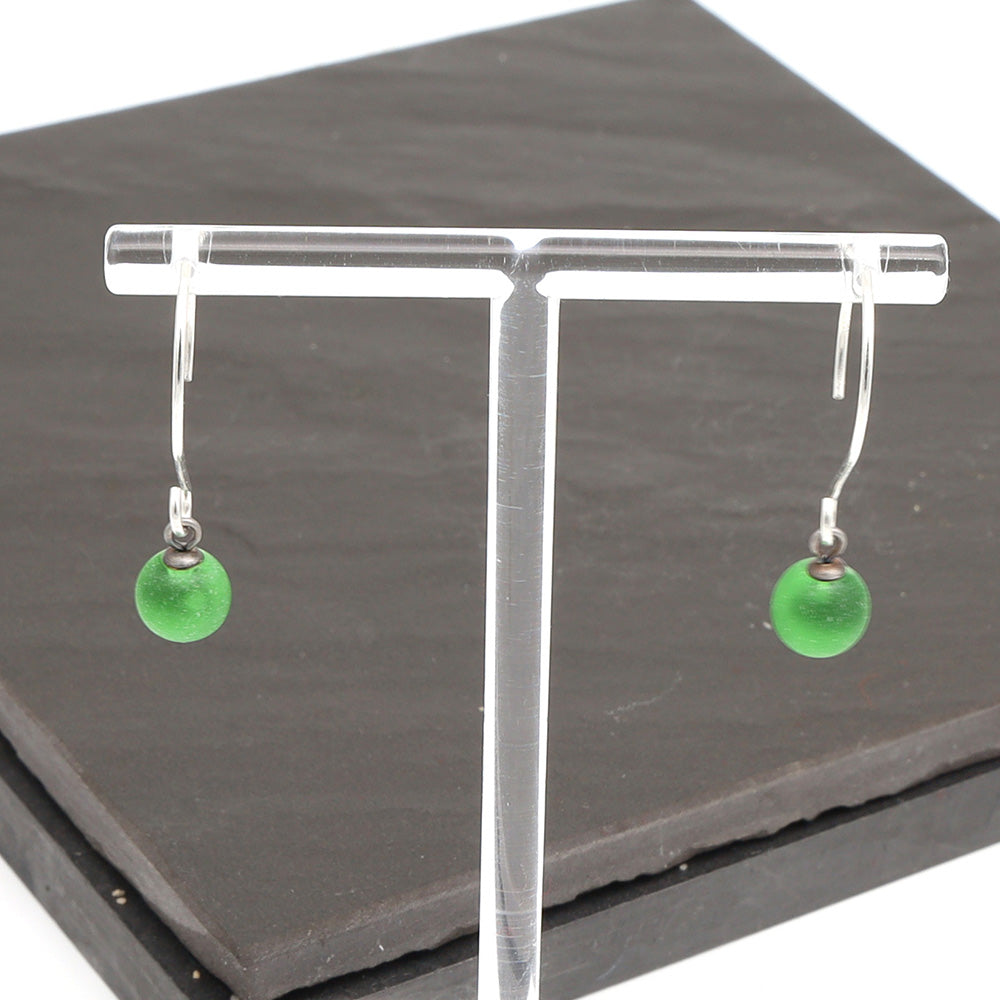 Frosted Martini Bottle Tiny Ball Silver Hoop Earrings