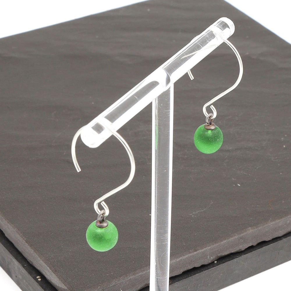 Frosted Martini Bottle Tiny Ball Silver Hoop Earrings