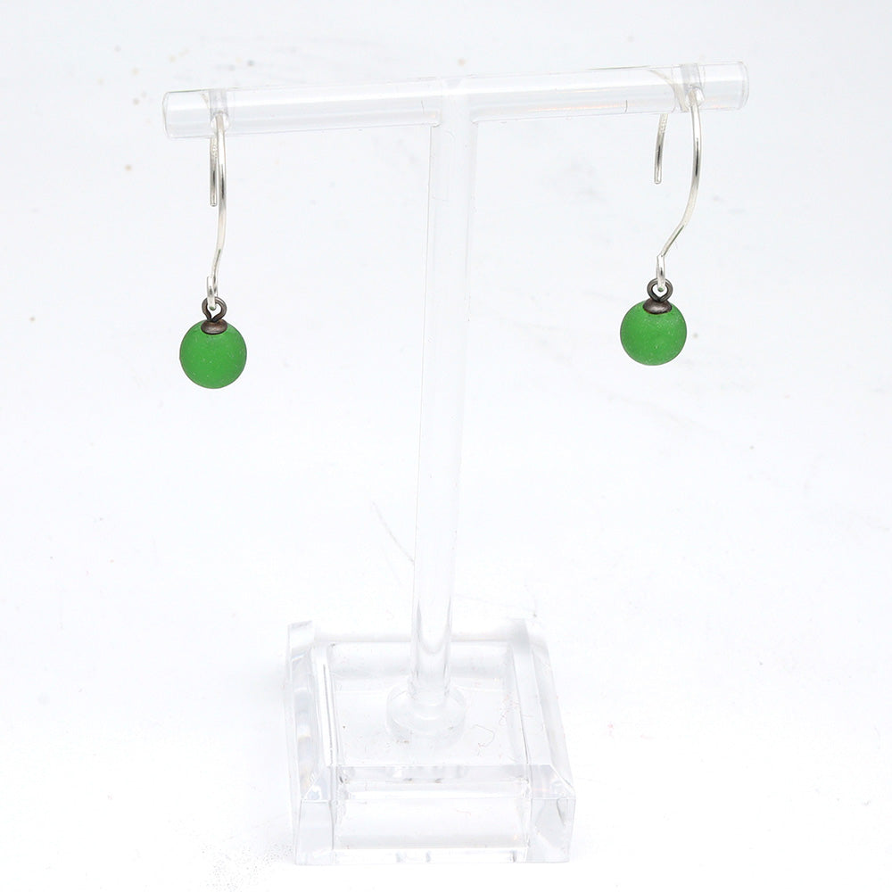 Frosted Martini Bottle Tiny Ball Silver Hoop Earrings