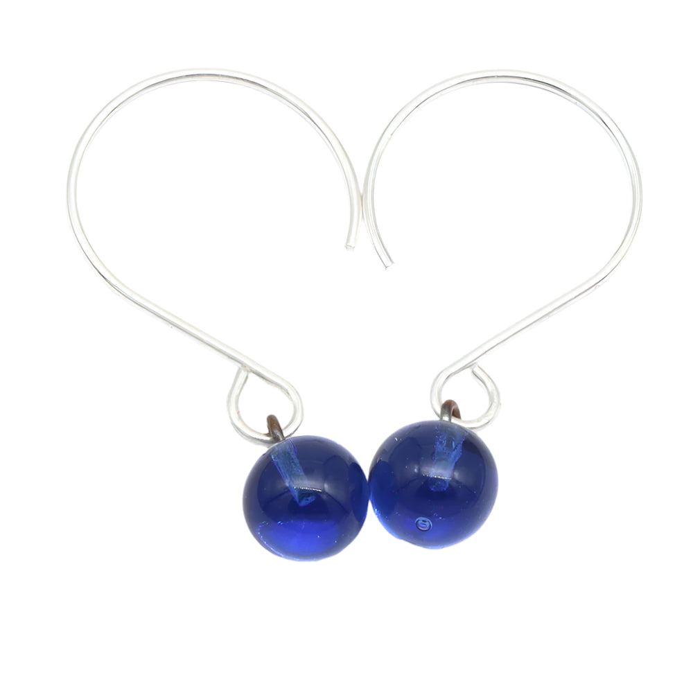 Shiny Mid Blue Tiny Ball Silver Hoop Earrings