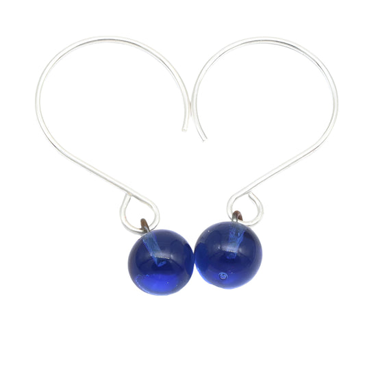 Shiny Mid Blue Tiny Ball Silver Hoop Earrings