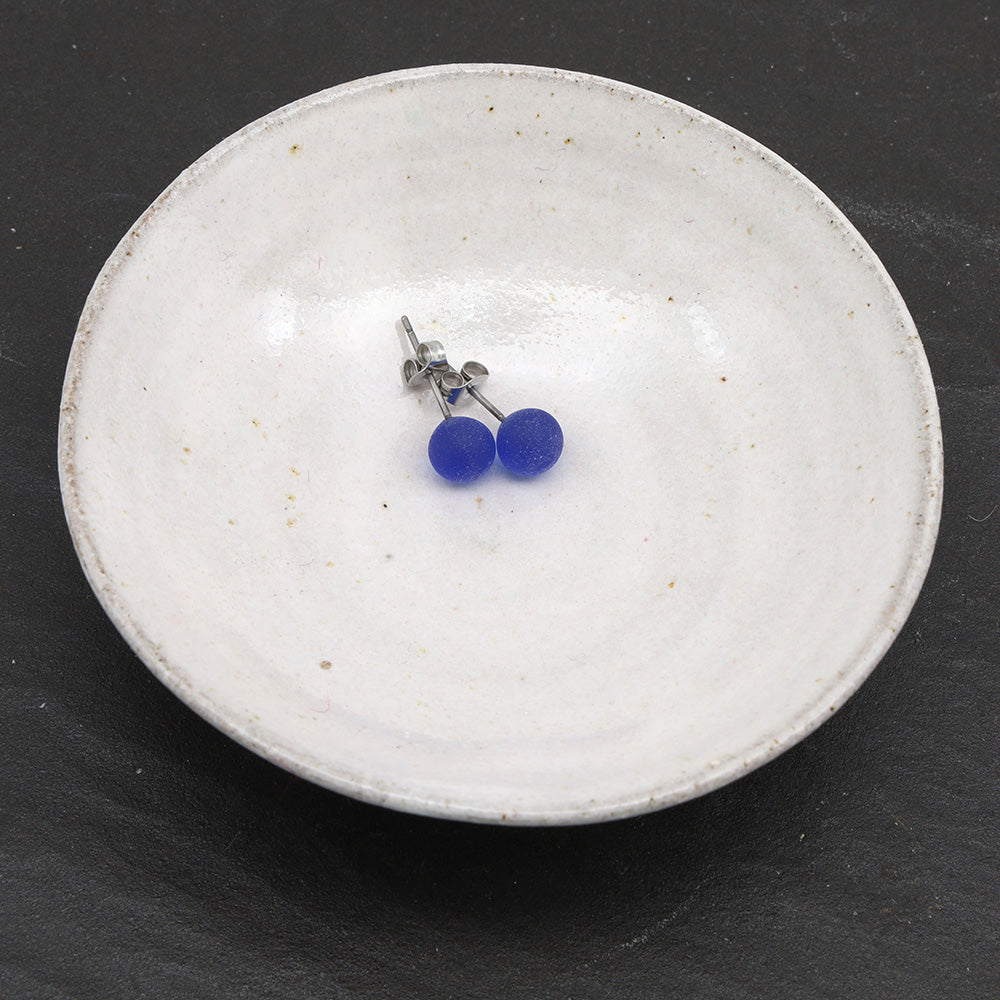 Frosted Transparent Mid Blue Glass Stud Earrings