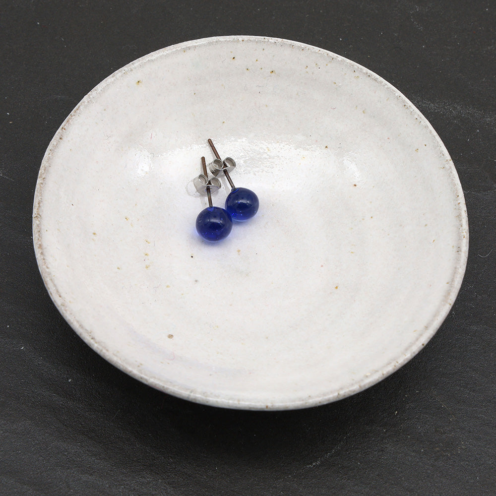 Shiny Transparent Mid Blue Glass Stud Earrings