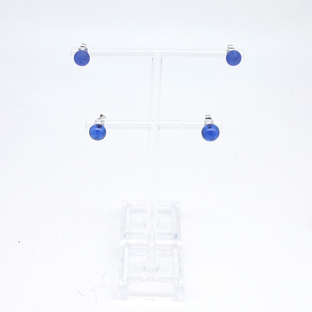 Frosted Transparent Mid Blue Glass Stud Earrings
