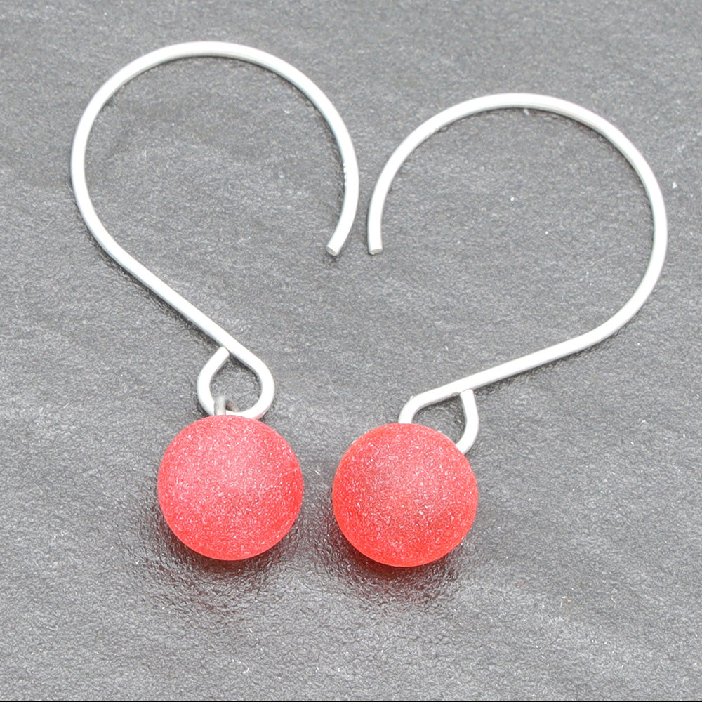 Frosted Orange Tiny Ball Silver Hoop Earrings