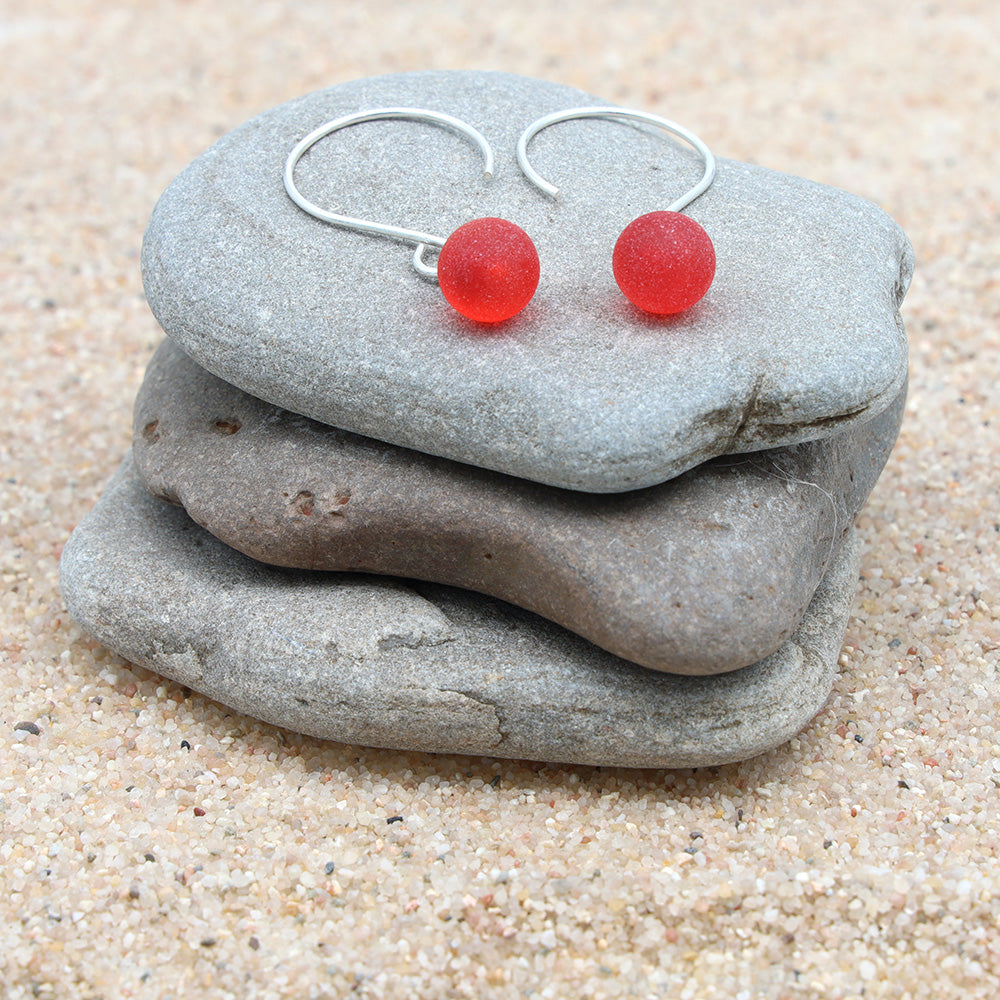 Frosted Orange Tiny Ball Silver Hoop Earrings