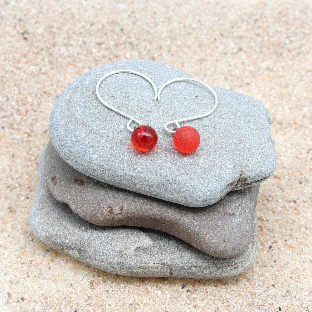 Shiny Orange Tiny Ball Silver Hoop Earrings