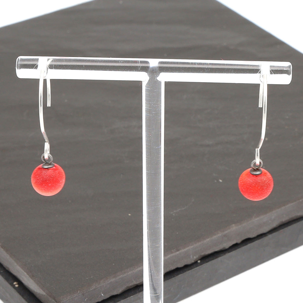 Frosted Orange Tiny Ball Silver Hoop Earrings