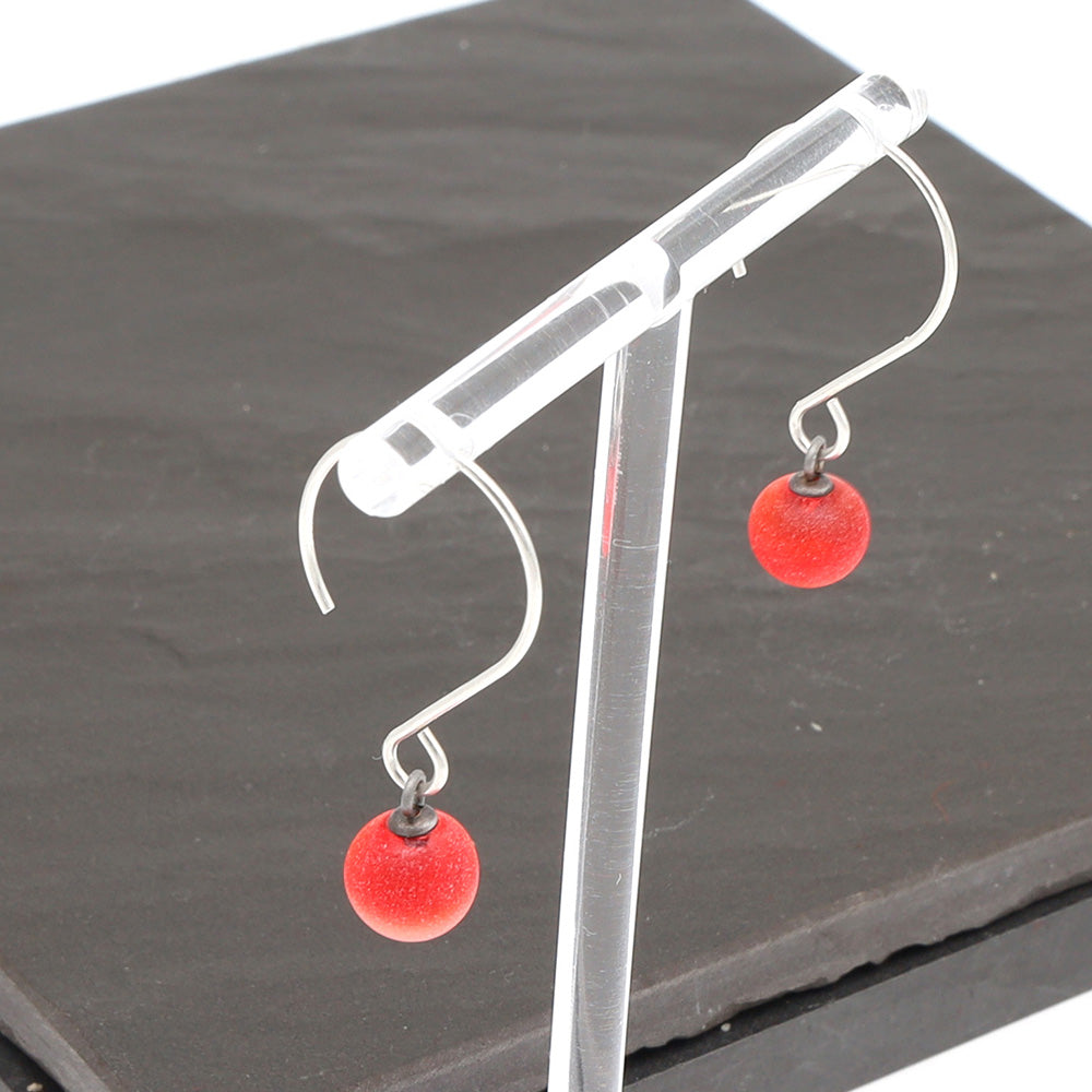 Frosted Orange Tiny Ball Silver Hoop Earrings