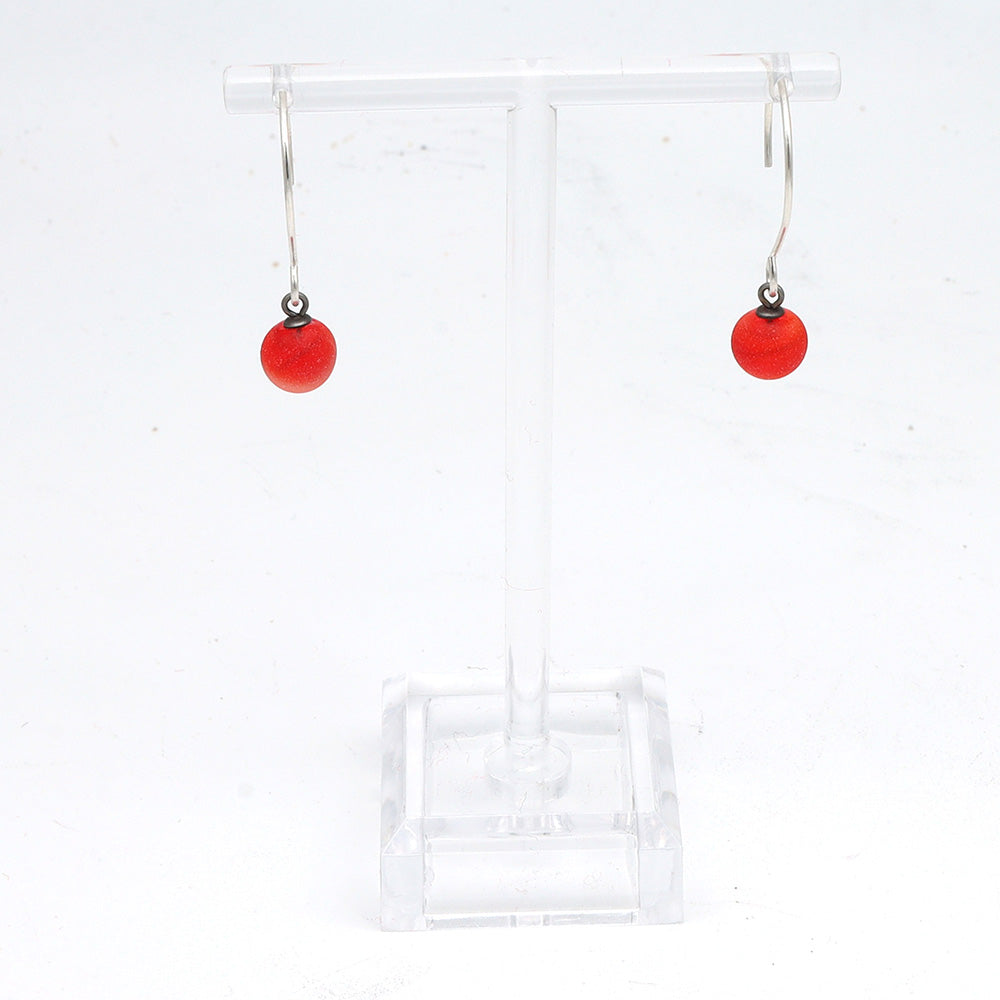 Frosted Orange Tiny Ball Silver Hoop Earrings