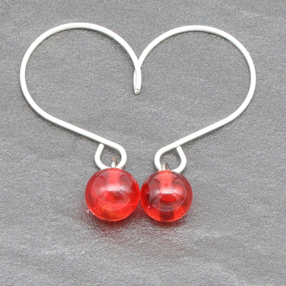 Shiny Orange Tiny Ball Silver Hoop Earrings