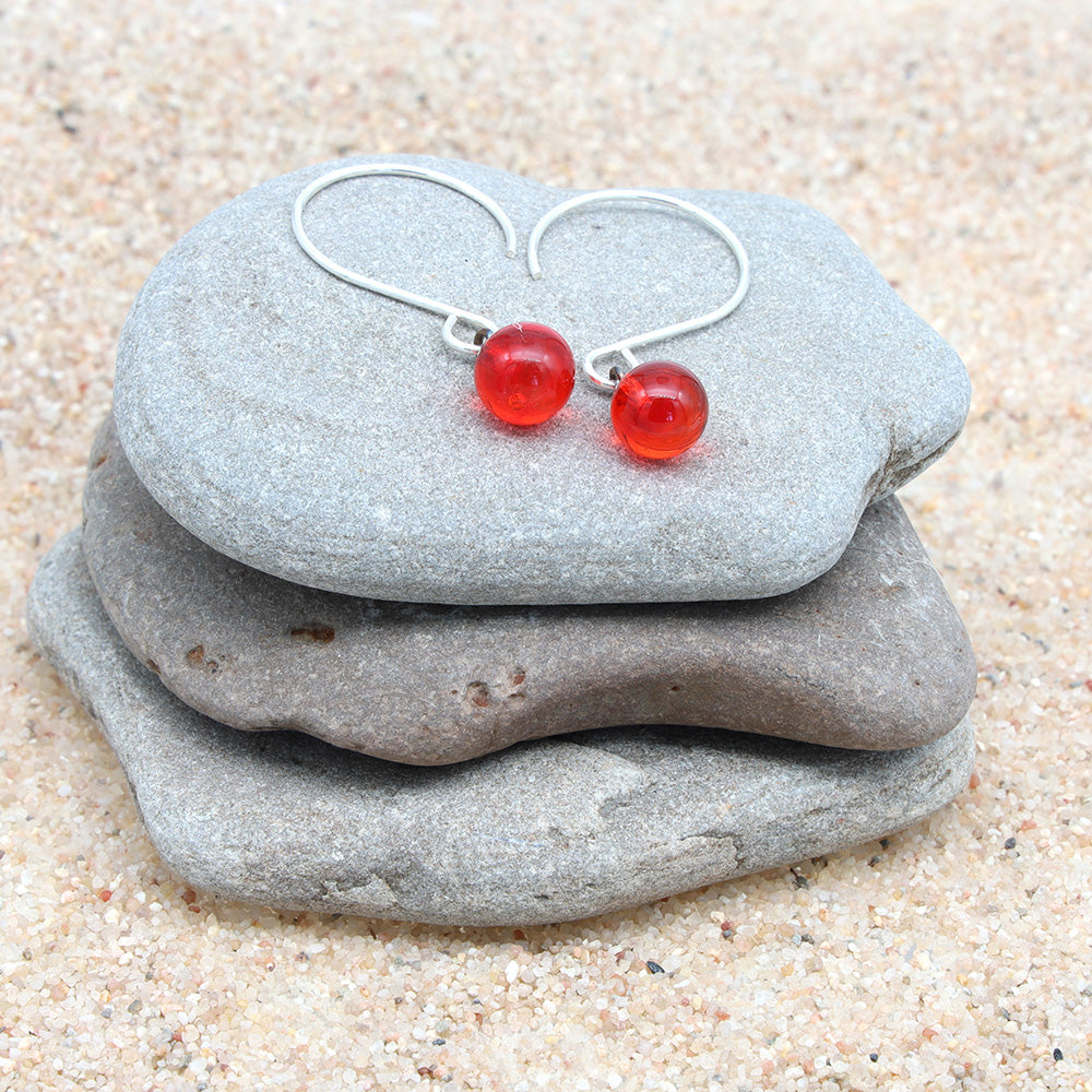 Shiny Orange Tiny Ball Silver Hoop Earrings