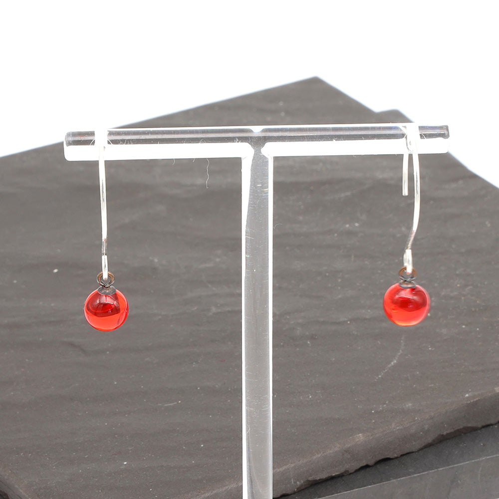 Shiny Orange Tiny Ball Silver Hoop Earrings