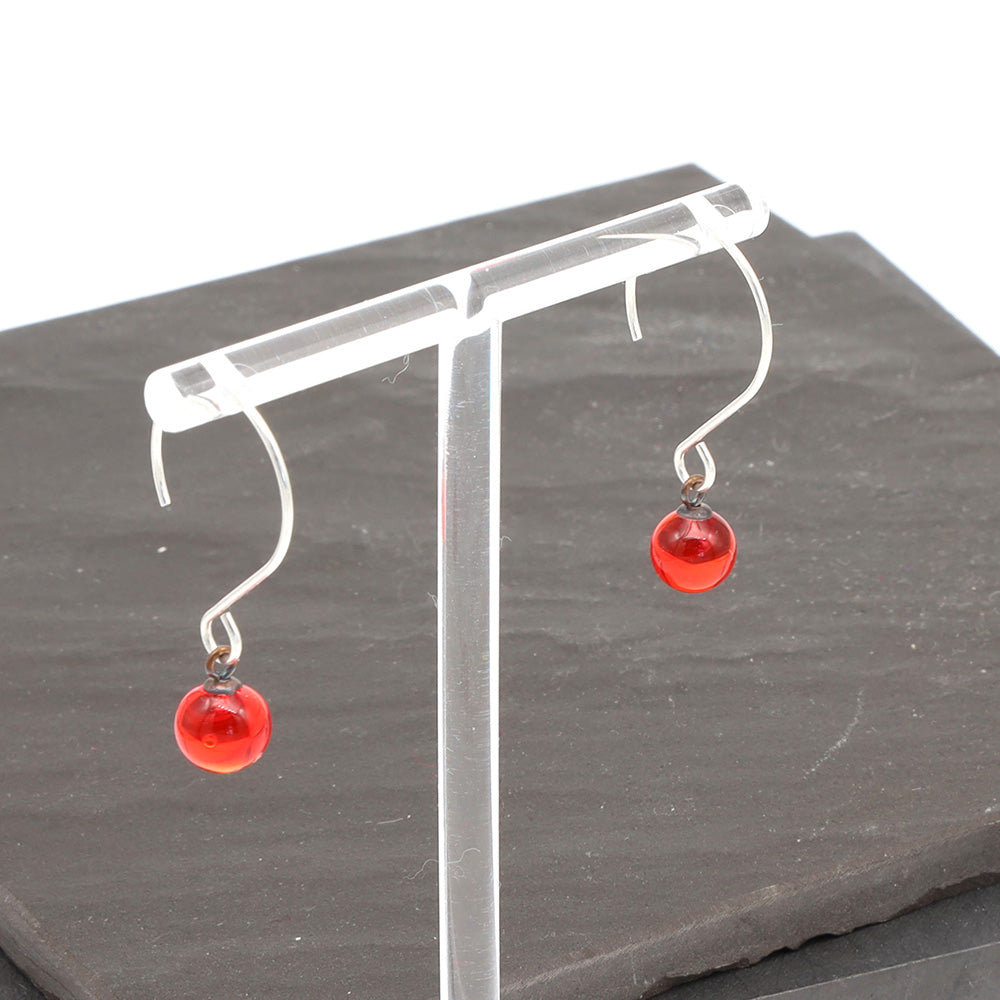Shiny Orange Tiny Ball Silver Hoop Earrings