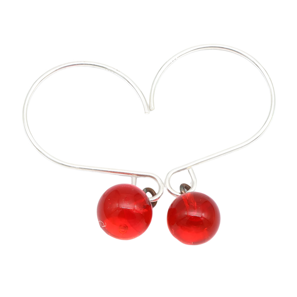 Shiny Orange Tiny Ball Silver Hoop Earrings